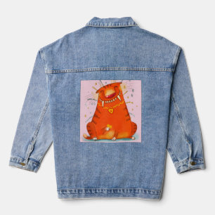 Jean Jas met Comical Sinaasappel Cat Denim Jacket