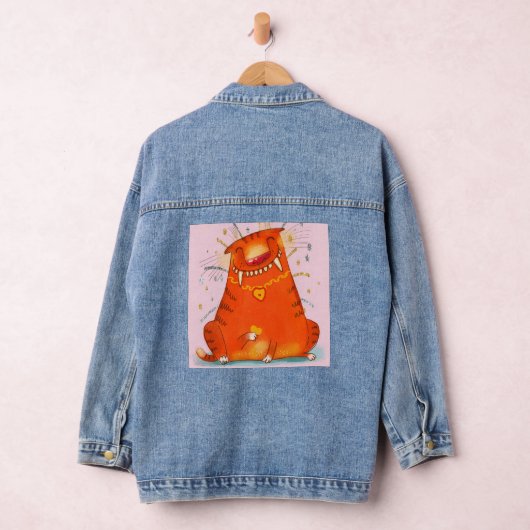 Jean Jas met Comical Sinaasappel Cat Denim Jacket (Hangar)