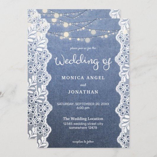 Jean Kant & Slingerlichten Bruiloft Kaart (Voorkant / Achterkant)