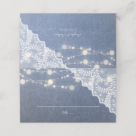 Jean, Kant & String Lights Bruiloft Plaatskaartje (Buitenkant ongevouwen)