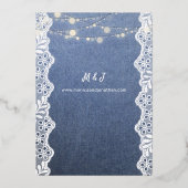 Jean Lace en String Lights Wedding Folie Uitnodiging (Achterkant)