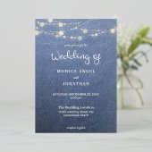 Jean Lace & String Lights Trouwdag Folie Uitnodiging (Staand Voorkant)