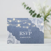 Jean, Lace & String Lights Wedding no Meal 2 RSVP Kaartje (Staand voorkant)