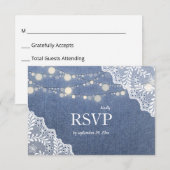Jean, Lace & String Lights Wedding no Meal 2 RSVP Kaartje (Voorkant / Achterkant)