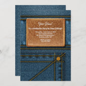 Jean Leather Square Label Graduation Party Kaart (Voorkant / Achterkant)