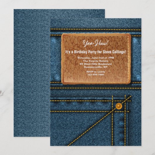 Jean Leather Square Tag Verjaardagsfeestje Kaart (Voorkant / Achterkant)