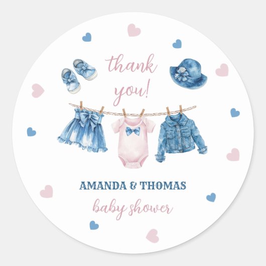 Jean Meisje Baby shower Dank u Ronde Sticker (Voorkant)