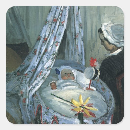 Jean Monet in Zijne Cradle door Claude Monet Vierkante Sticker (Voorkant)
