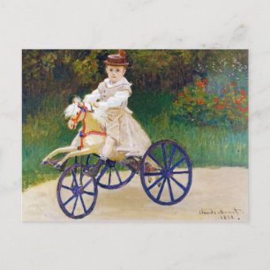 Jean Monet over een Mechanische Horse Claude Monet Briefkaart