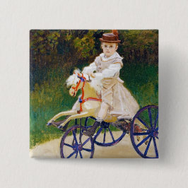 Jean Monet over een Mechanische Horse Claude Monet Vierkante Button 5,1 Cm