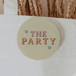 JEAN Retro 70's The Party Bachelorette Group Ronde Button 5,7 Cm<br><div class="desc">Deze bachelorette lapel knop "de partij" bevat een retro-themed font in oranje en roze. Beveel de witte 'vrouw van het feest' voor uw bruid en beveel de bijbehorende 'The Party'-knoppen voor uw vrijgezellenweekend. De kleuren zijn editable! Klik op 'Ontwerp bewerken' om uw eigen kleuren te creëer.</div>