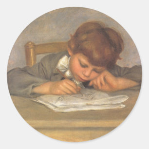 Jean Tekening door Pierre Renoir, Vintage Fijne Ku Ronde Sticker