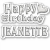 Jeanette Happy Birthday silver Aufkleber Sticker (Voorkant)