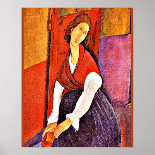 Jeanne Hebuterne in een Red Shawl door Modigliani Poster (Voorkant)