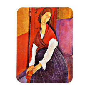 Jeanne Hebuterne in een rode sjaal door Modigliani Magneet