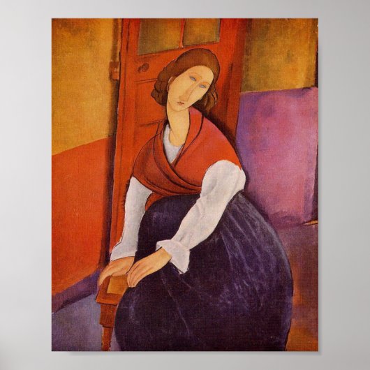 Jeanne Hebuterne in een rode sjaal door Modigliani Poster (Voorkant)