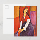 Jeanne Hebuterne in een rode sjaal van Modigliani Feestdagenkaart (Voorkant / Achterkant)