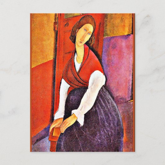 Jeanne Hebuterne in een rode sjaal van Modigliani Feestdagenkaart (Voorkant)