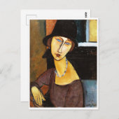 Jeanne Hebuterne met Pet en Ketting, Modigliani Briefkaart (Voorkant / Achterkant)