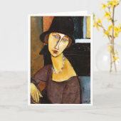 Jeanne Hebuterne met Pet en Ketting, Modigliani Kaart (Gele Bloem)