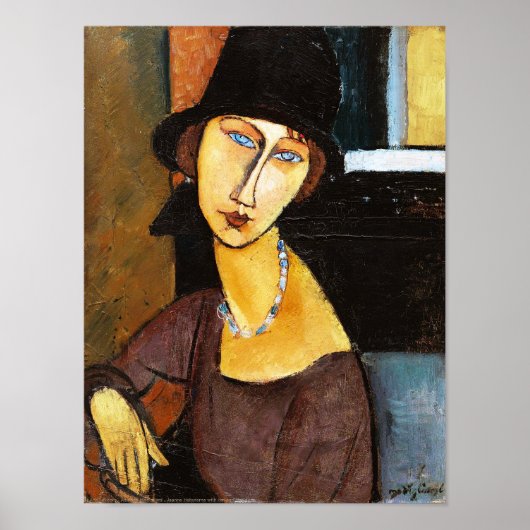 Jeanne Hebuterne met Pet en Ketting, Modigliani Poster (Voorkant)