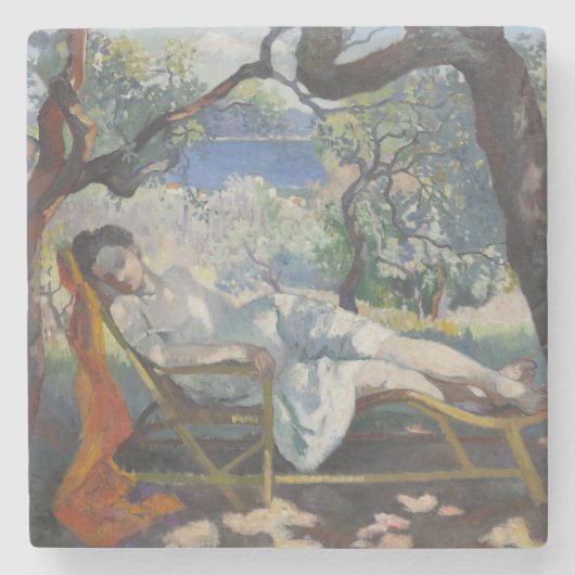 Jeanne slaapt in een prachtige Franse tuin Stenen Onderzetter (Voorkant)