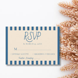 Jeans Blauw & Ivoor Strepen Retro Minimaal Huwelij RSVP Kaartje