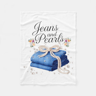 Jeans en parels stijlvolle denim mode strik dames fleece deken