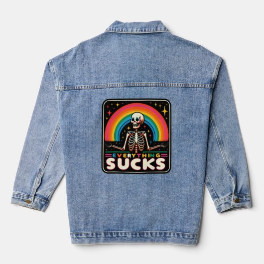 Jeans jas, grappig design, alles is klote. denim jacket (Achterkant)