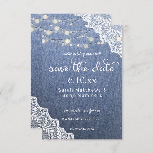 Jeans Lace & String Lichten sparen Datum V2 Save The Date (Voorkant / Achterkant)