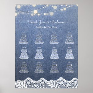 Jeans, Lace, String Lights Wedding Seating Chart Poster