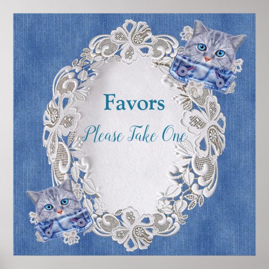 Jeans met Cream Flower Lace en Kittens Poster (Voorkant)