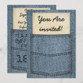 Jeans Pocket Birthday Party - Uitnodigingen (Voorkant / Achterkant)