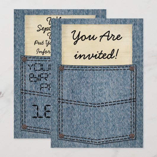 Jeans Pocket Birthday Party - Uitnodigingen (Voorkant / Achterkant)