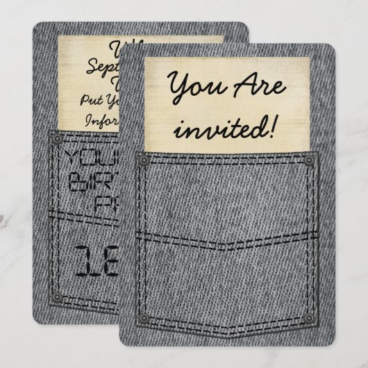 Jeans Pocket Birthday Party - Uitnodigingen (Voorkant / Achterkant)
