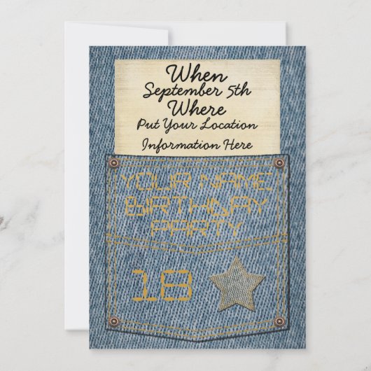 Jeans Pocket Birthday Party - Uitnodigingen (Achterkant)