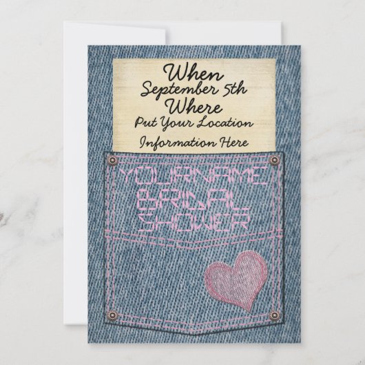 Jeans Pocket Bridal Shower Invitations Kaart (Achterkant)