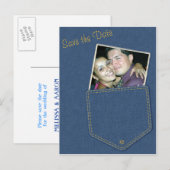 Jeans Pocket Denim Save the Date Briefkaart (Voorkant / Achterkant)