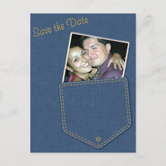 Jeans Pocket Denim Save the Date Briefkaart (Voorkant)