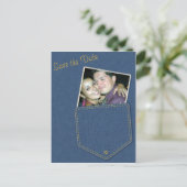 Jeans Pocket Denim Save the Date Briefkaart (Staand voorkant)