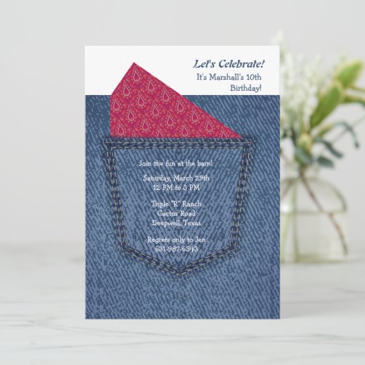 Jeans Pocket Invitation Kaart (Staand voorkant)