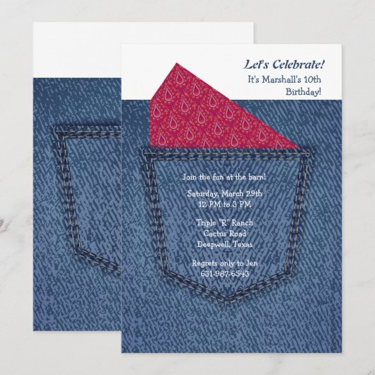 Jeans Pocket Invitation Kaart (Voorkant / Achterkant)