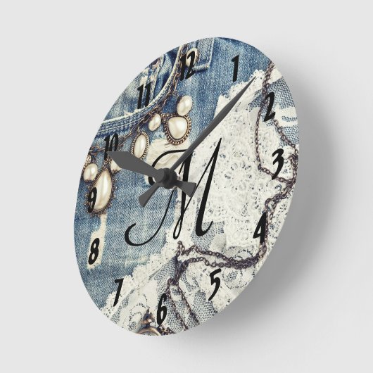  Jeans Victoria Monogram Initialen wandklok (Hoek)