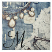  Jeans Victoriaans Kant Monogram Display Tegel Tegeltje (Voorkant)