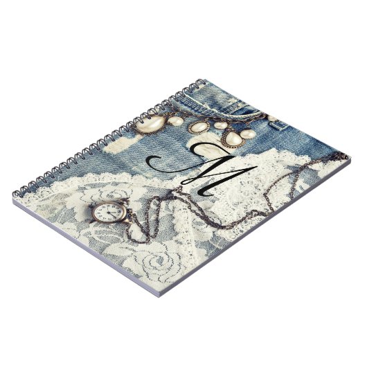 Jeans Victoriaans Monogram Initiaal Notitieboek (Linkerzijde)
