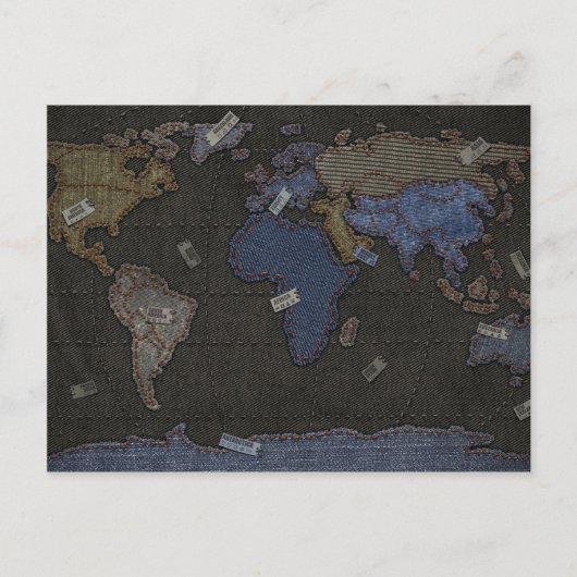 Jeans Wereldkaart Briefkaart (Voorkant)