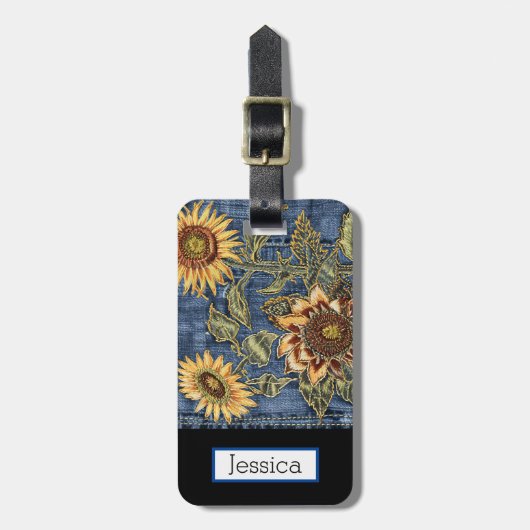 Jeans zonnebloem bagagelabel (Voorkant verticaal)