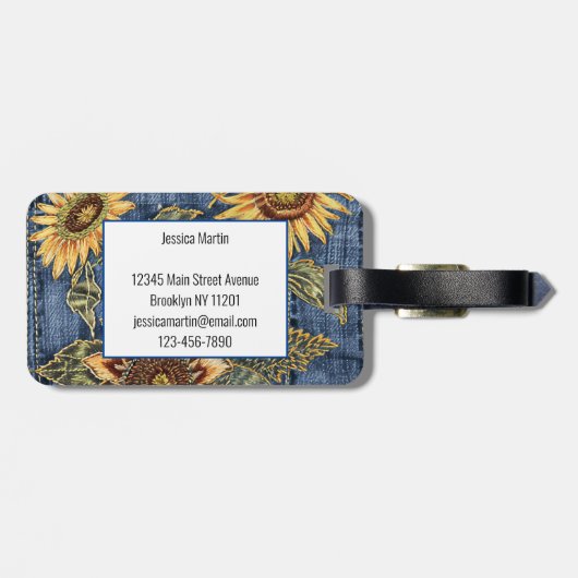Jeans zonnebloem bagagelabel (Achterkant horizontaal)