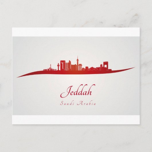 Jeddah skyline in rood.jpg briefkaart (Voorkant)