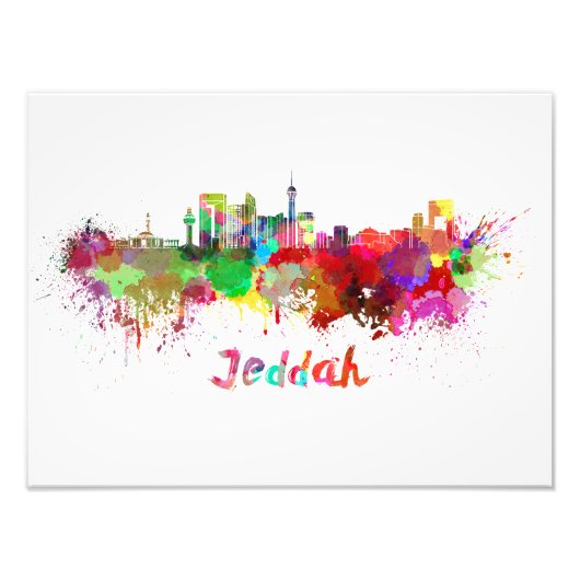 Jeddah skyline in watercolor foto afdruk (Voorkant)